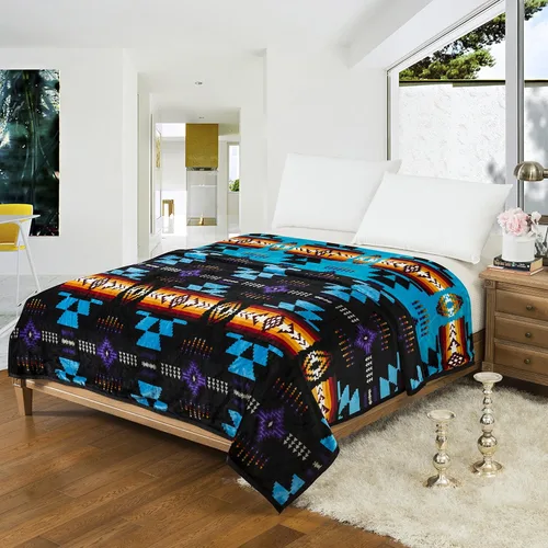 Vista 2 de Southwest Design - Manta reversible súper suave (estampado navajo) tamaño King (turquesa)