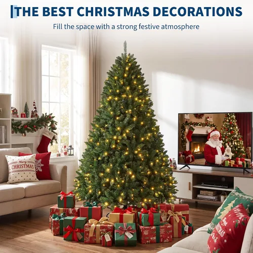 Vista 3 de Árbol de Navidad artificial de abeto preiluminado de 6.5 pies