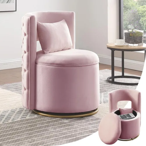 Vista 10 de Silla de acento giratoria, sofá redondo de terciopelo de almacenamiento, silla tapizada con barril moderno para guardería, sala de estar, hotel