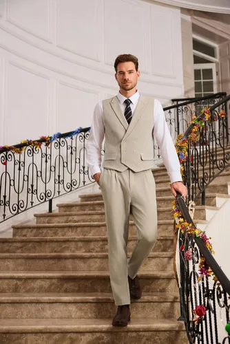 Vista 8 de GRACE KARIN Chaleco de traje para hombre, chaleco formal de negocios, chaleco con 3 bolsillos para traje o esmoquin