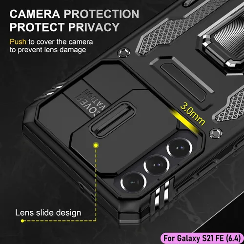 Vista 4 de Funda resistente para Samsung Galaxy S21 FE (5G), protector de parachoques de goma de doble capa de grado militar con protector de cámara