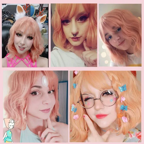 Vista 2 de Nami Lovely Rosa corto ondulado Harajuku Anime Cosplay Pelucas de pelo completo COS Props