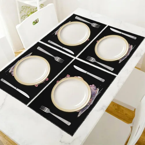 Vista 5 de Hippo Cute Hippopotamus Placemats Set of 6 Resistant Table Mats Washable Place Mats for Dinner Party Table Decoration