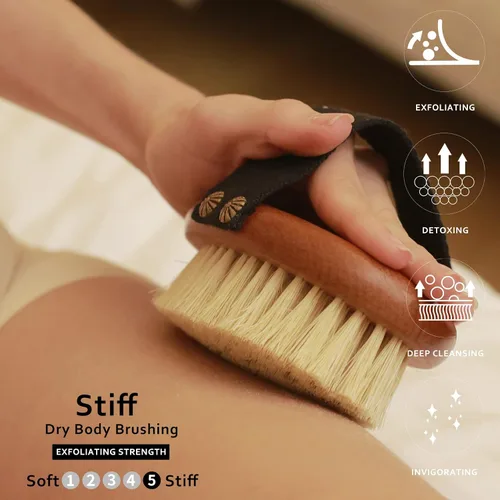 Vista 2 de Cepillo corporal de cepillado en seco, cerdas de sisal, cepillo de masaje exfoliante para celulitis y linfático, mejora la circulación, detiene
