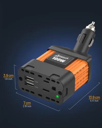 Vista 7 de Inversor de corriente para automóviles, de la marca Ampeak, de 12 V CC a 110 V CA, con puerto USB Pico de sobretensión de 200 W, 1 toma de CA, USB