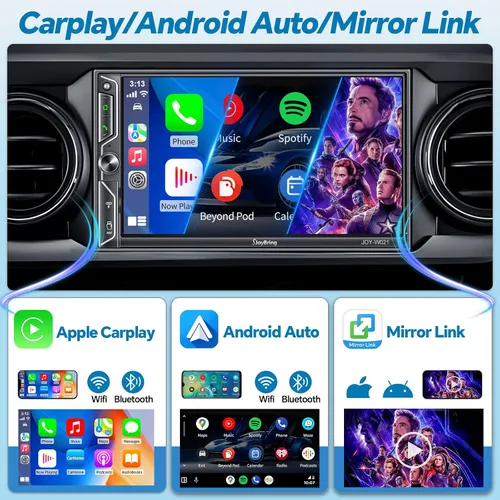 Vista 2 de Estéreo de Coche QLED de Doble Din con Apple CarPlay Inalámbrico y Android Auto, Audio de 4.2 Canales con 2 Salidas de Subwoofer, Cámara
