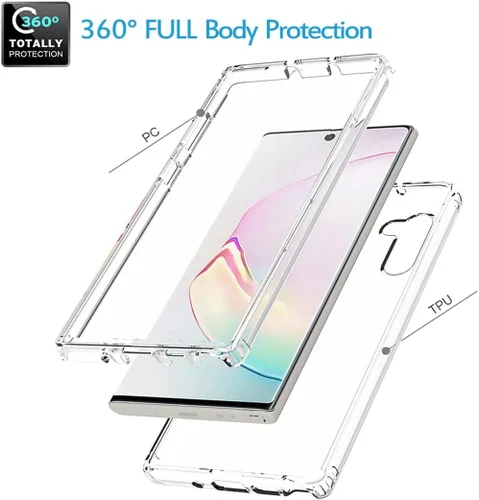 Vista 3 de Funda para Galaxy Note 10, SM-N970U con protector de pantalla de vidrio templado, carcasa protectora de cuerpo completo transparente