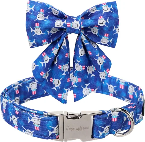 Vista 10 de Unique style paws Bandana para perro con bandera del Día de la Independencia, ideal para perros pequeños, medianos y grandes Bandana de tiburón