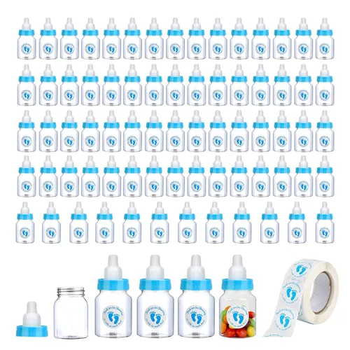 Vista 10 de 144 mini biberones azules para regalos de baby shower, plástico, ventilado, botella estándar, 5.5 onzas, juego de 144 con 500 calcomanías 144 azul
