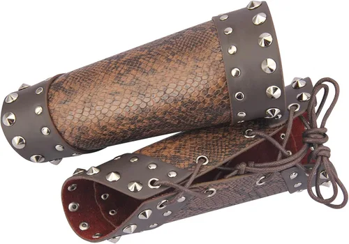 Vista 7 de Jeilwiy Pulsera de guante de cuero, brazaletes medievales, muñequera vikinga, caballero LARP, brazos vikingos, disfraz renacentista