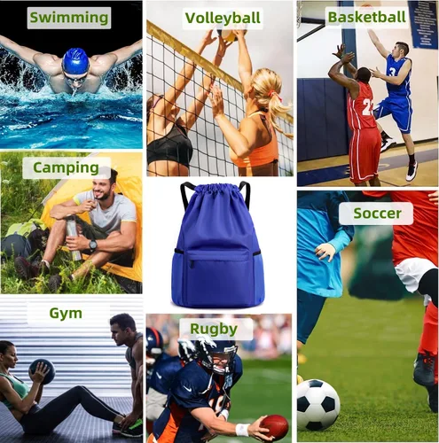 Vista 6 de Mochila con cordón impermeable bolsa de fútbol, gimnasio Sackpack Deportes Baloncesto Fitness Yoga Bolsa, Compras Casual Mochila