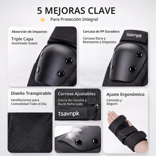 Vista 9 de Adult Knee and Elbow Pads Set with Wrist Guards,Protective Gear for Skating