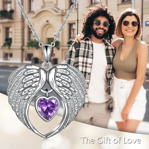 Vista 6 de PORTCAS Collar con colgante de alas de ángelcruzabejagato, plata de ley, regalo de joyería para mujeres y niñas