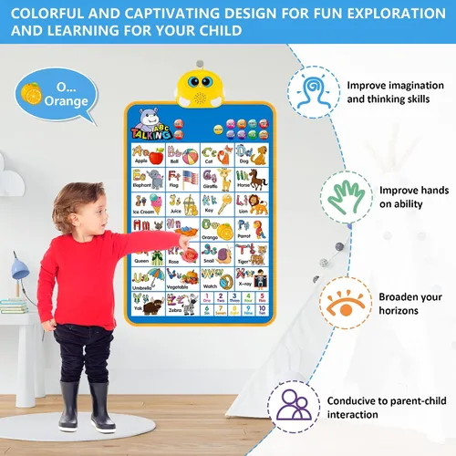 Vista 6 de Tabla electrónica de pared del alfabeto, ABC hablante, 123s, póster musical, juguetes de aprendizaje para niños pequeños de 1 a 3 años, juguete