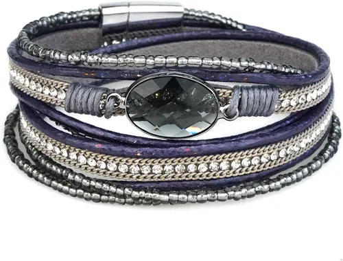 Vista 16 de Suyi Pulsera trenzada de cuero multicapa para mujer, con hebilla magnética Perla Caqui1