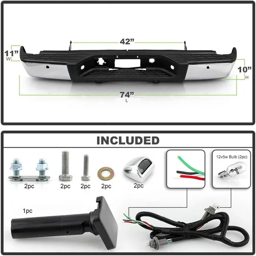 Vista 2 de ACANII - Para Chevy Silverado 2007-2013/GMC Sierrsa 1500 de acero cromado completo parachoques trasero con montaje de orificios de sensor