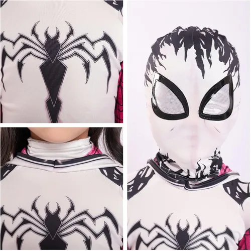 Vista 3 de KETLYA Disfraz de superhéroe fantasma para niñas disfraz de Halloween y cosplay con capa juego completo