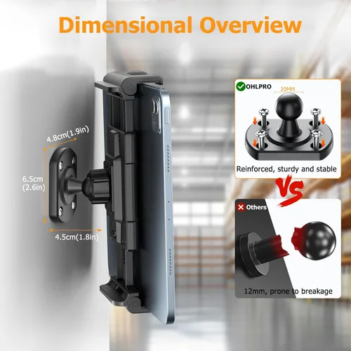 Vista 2 de OHLPRO Soporte de pared para tableta, giratorio de 360°, ajustable, universal, soporte para iPad, para cocina, oficina, almacén, hogar, compatible