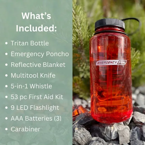Vista 3 de Emergency Zone Kit básico de botella de supervivencia Kit de suministros de emergencia compacto para artículos esenciales de campamento, espacio