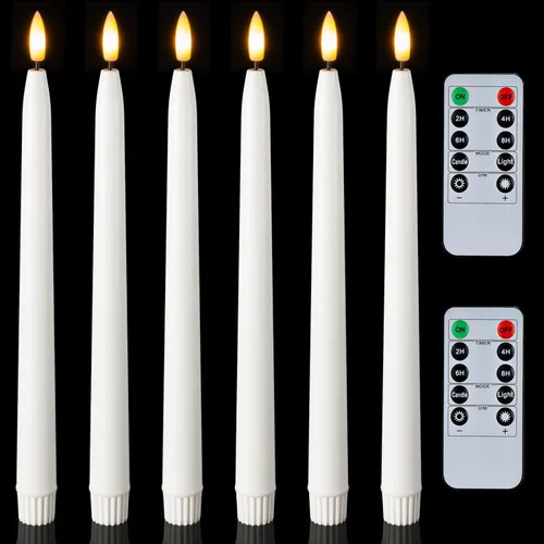 Vista 21 de Homemory 6 velas cónicas cerosas sin llama con control remoto, velas parpadeantes que funcionan con pilas, velas falsas LED altas para el hogar