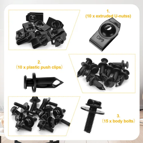 Vista 3 de Tornillos de cuerpo de protección contra salpicaduras para motor, 35 piezas, tornillos de guardabarros y clips para el cuerpo, clips de parachoques