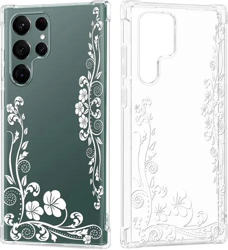 Vista 15 de Funda transparente floral para Galaxy S22 Ultra para mujeres/niñas, bonita funda de teléfono para Samsung Galaxy S22 Ultra 5G, diseño de flores