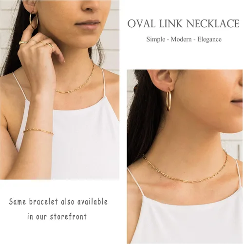 Vista 4 de Gargantilla de oro de 18 quilates, joyería delicada para mujeres de 16 pulgadas, con dije, cadena de eslabones