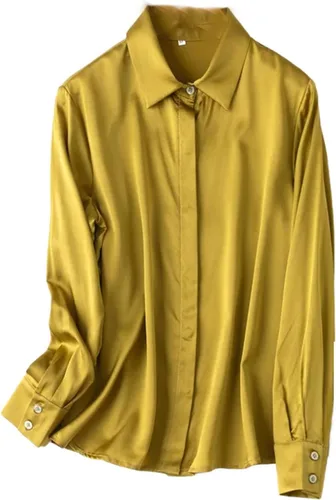 Vista 18 de Women's Satin Silk Buttons Down Long Sleeve Solid Dress Shirts Top Soft Blouse Collar Office Work