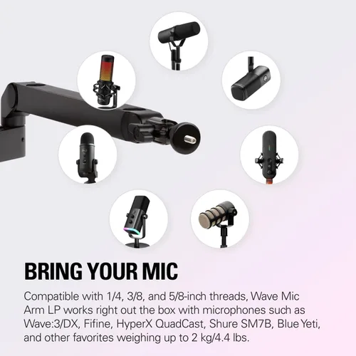 Vista 7 de Elgato Wave Mic Arm LP - Brazo de micrófono de perfil bajo premium con canales de gestión de cables, abrazadera de escritorio, montaje versátil