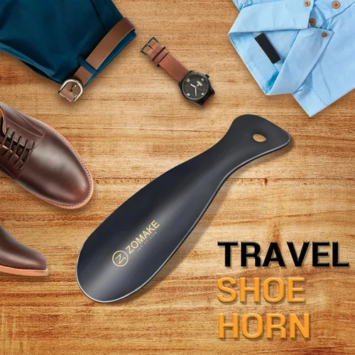 Vista 3 de ZOMAKE Bocina de metal para zapatos, paquete de 2 bocinas de acero inoxidable de 7.5 pulgadas, portátil para uso en viajes, Negro