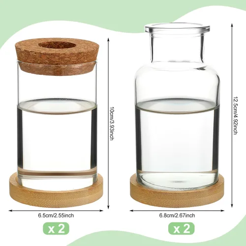 Vista 5 de Layhit 4 piezas de estaciones de propagación de plantas, jarrones de vidrio con tapa de madera y soporte de bambú para plantas hidropónicas, regalos