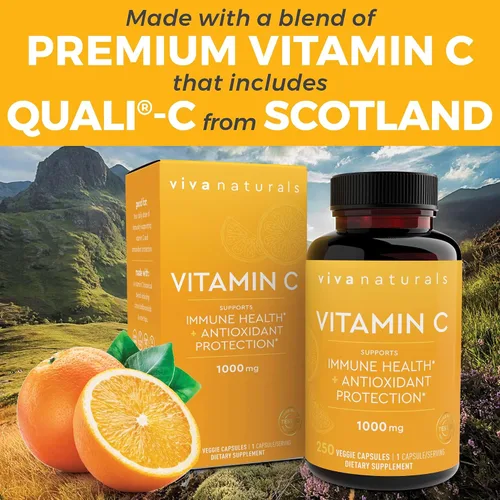 Vista 2 de Vitamina C Viva Naturals Premium Non-GMO con Bioflavonoides y escaramujos, 0.03527 oz, 250 cápsulas vegetales.