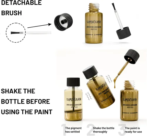 Vista 4 de KAMENSKAYA Pintura de Hoja de Oro Líquida - Pintura de Hoja de Oro Líquida de Secado Rápido de Base Alcohólica, Oro Brillante, 0.68 fl oz (20 ml)