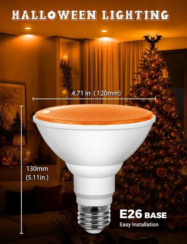 Vista 3 de PAR30 Bombillas de luz de Halloween, color naranja, luz de inundación para Par38 Naranja