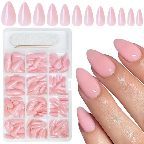 Vista 13 de AddFavor 360 uñas postizas cortas a presión de almendra, uñas postizas cortas negras de almendra, uñas postizas acrílicas a presión con pestañas