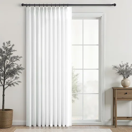 Vista 44 de Topfinel 2 paneles de cortinas plisadas de lino beige y blanco de 63 pulgadas de largo, para dormitorio y sala de estar, cortinas semitransparentes