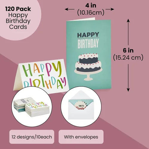 Vista 2 de BEST PAPER GREETINGS Tarjetas de cumpleaños a granel – 4 x 6 pulgadas, paquete de 120, multicolor surtido, tarjetas en blanco con sobres