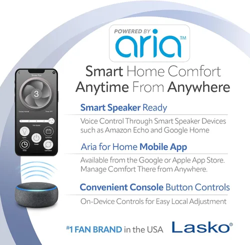 Vista 3 de Lasko Aria™ T40733 Ventilador de torre inteligente WiFi de 5 velocidades de 40 pulgadas con modo oscuro: negro