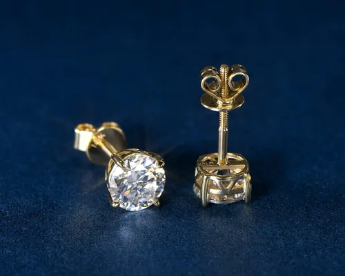 Vista 3 de Aretes solitarios de oro real de 10 quilates con diamantes de moissanita auténtica, redondos, brillantes, para mujeres y hombres, con cierres