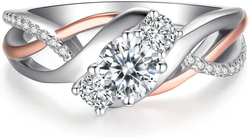 Vista 5 de JewelryPalace Infinity Twisted Cubic Zirconia 3 Stones Engagement Ring for Women, Love Knot 925 Sterling Silver 14K Rose Gold Promise Ring for her