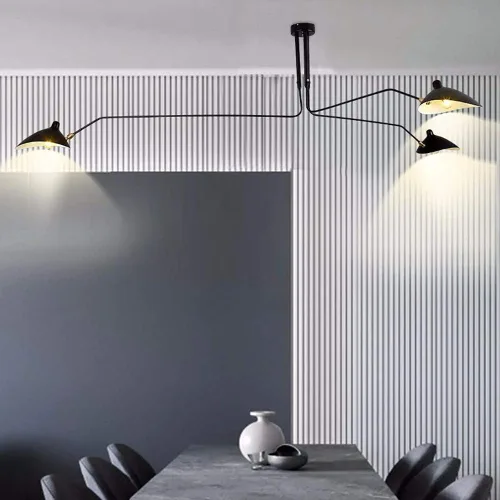 Vista 2 de Candelabro moderno de mediados de siglo negro con brazo oscilante y pantalla ajustable, candelabro de 3 brazos negro, lámparas colgantes grandes