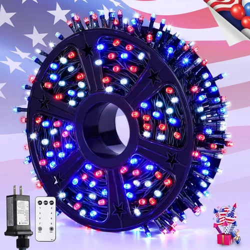Vista 31 de JMEXSUSS 400 luces LED de Navidad rojas, blancas y verdes, luces de árbol de Navidad de 132 pies con control remoto, tira de luces para interiores