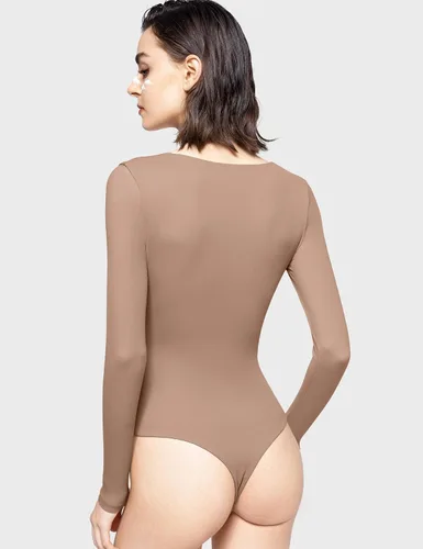 Vista 9 de PUMIEY Body sexy de manga larga con cuello cuadrado para mujer, colección Smoke Cloud