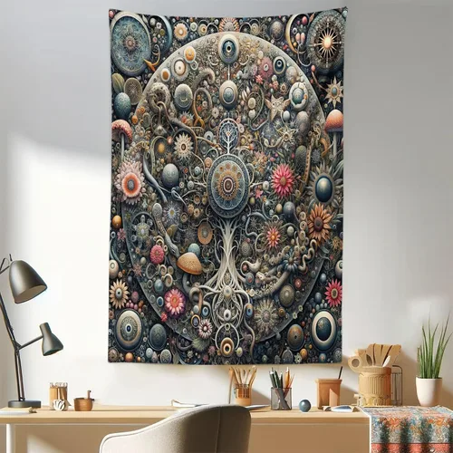 Vista 159 de Ambesonne Tapiz bohemio, diseño floral de bruja, luna y mariposa con adornos de mandala, decoración de tela para colgar en la pared para dormitorio