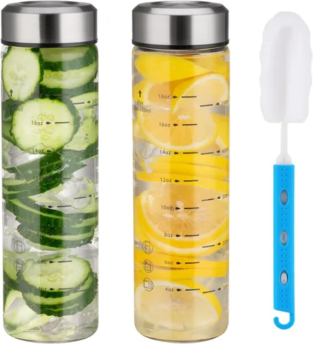 Vista 12 de Botellas de jugo de vidrio de 12 onzas - 2 paquetes de botellas de agua de boca ancha con tapas para jugos, botellas de jugo reutilizables