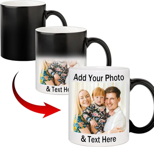 Vista 10 de OELTTG Tazas de café novedosas, taza personalizada con nombre y logotipo de texto fotográfico, taza personalizada de 11 onzas en ambos lados