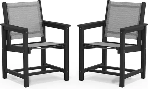 Vista 21 de SERWALL Outdoor HDPE Armless Dining Chairs Set of 2,All-Weather Use,Black Negro