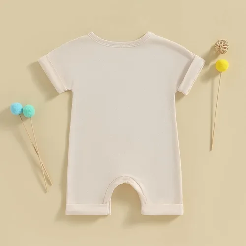 Vista 62 de Mameluco unisex de manga corta para bebé recién nacido, con botones, de una pieza, ropa de color sólido