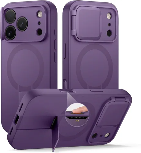 Vista 43 de SURITCH Funda para iPhone 12/12 Pro con cubierta magnética para cámara deslizante y soporte ajustable, compatible con MagSafe, funda protectora Negro