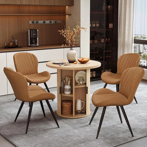 Vista 91 de Miereirl Moderno juego de comedor de 5 piezas para mesa redonda de madera de 4,31.5 pulgadas con estante de almacenamiento semiabierto y puerta